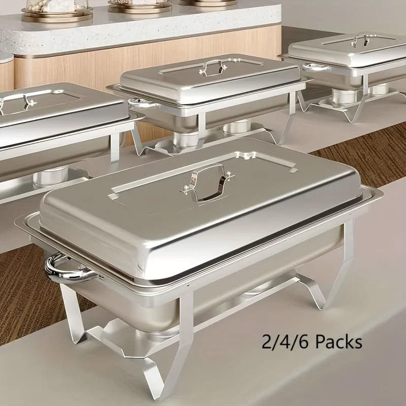 

2/4/6 Packs High Grade Stainless Steel Chafing Dish Buffet Set, 9.5 Qt Stainless Steel Buffet Servers And Warmers with Foldable