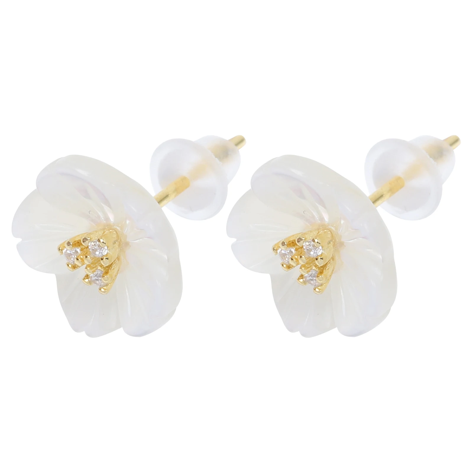 1 Pair Sterling Silver Shell Flower Ear Studs Fashionable Vacation Jewelry