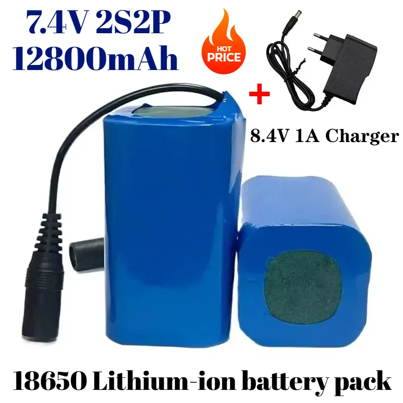 18650 Battery T1882011-5 T888 V007 H18 C18 2S2P 7.4V 12800mAh Li-ion BatteryPack for Remote Control/RC Fishing Bait Boat Battery