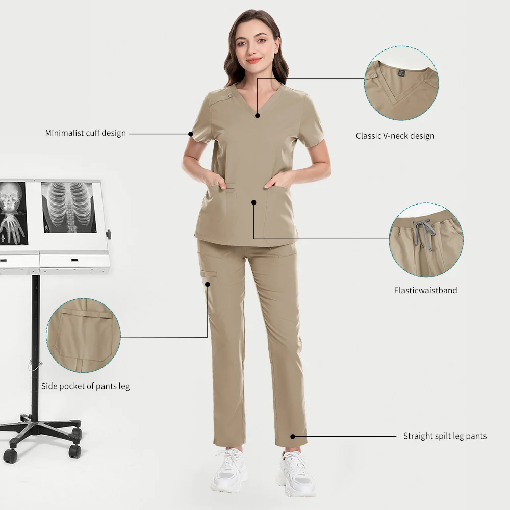 Tandheelkundige Ziekenhuis Handwasjas met korte mouwen Elastische Operatiekamer Scrubs Uniformen Vrouwen V-hals Anesthesist Medische Uniformen