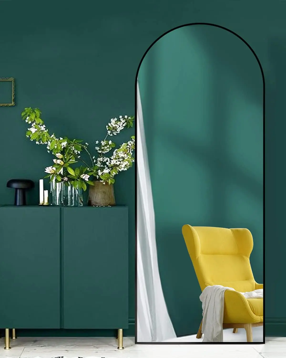 Eigentijdse vloerstaande gebogen spiegel over de volledige lengte, 65x22, moderne wandspiegels voor volledige lichaamsreflectie, stijlvol woondecoratie