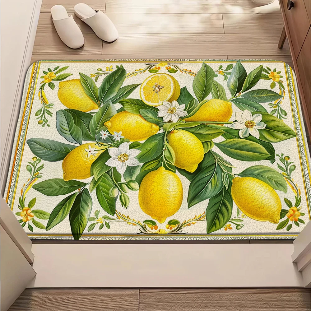 Lemon And Floral Entrance Mat Living Room Bedroom Entry Doormat Rugs Kitchen Front Door Mats Non-slip Rug Floor Mat Home Decor