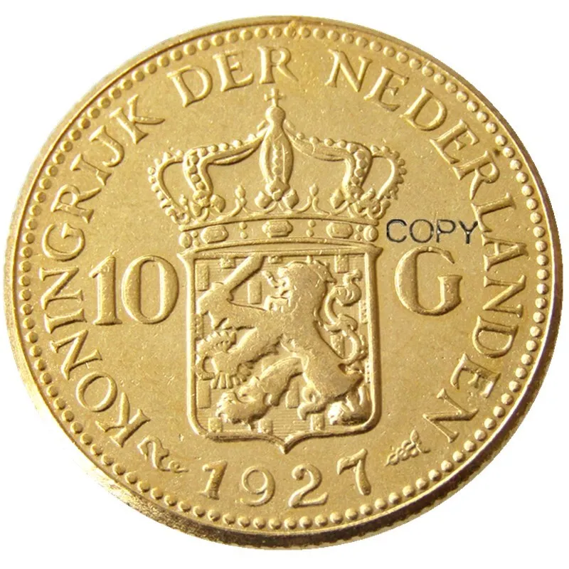 Netherlands 1927 Wilhelmina I, 10 Gulden Gold Plated Copy Cheap Coin