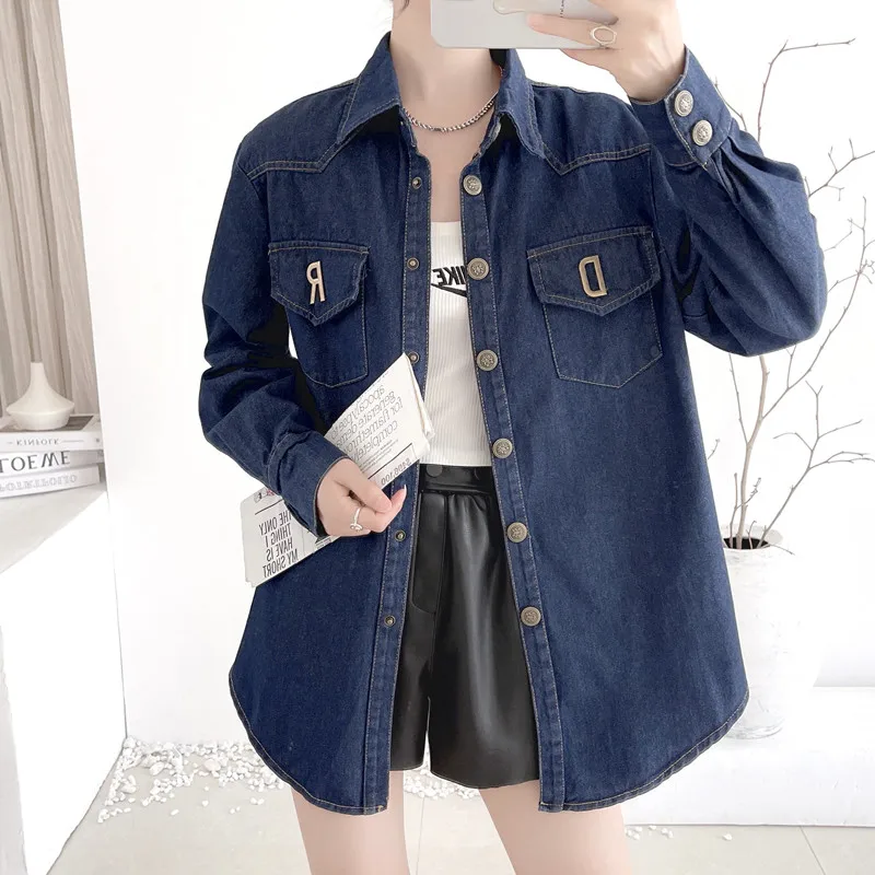 

Spring Autumn Fashion Vintage Korean Loose Women Single Breasted All-match Denim Long Sleeve Shirts Z123