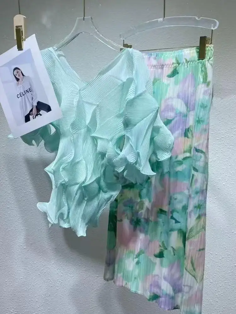 

Ацетатная шифоновая летняя новинка 2022, женская юбка Faion f с цветочным принтом, плиссированная прямая длинная шелковая юбка Dr с высокой талией