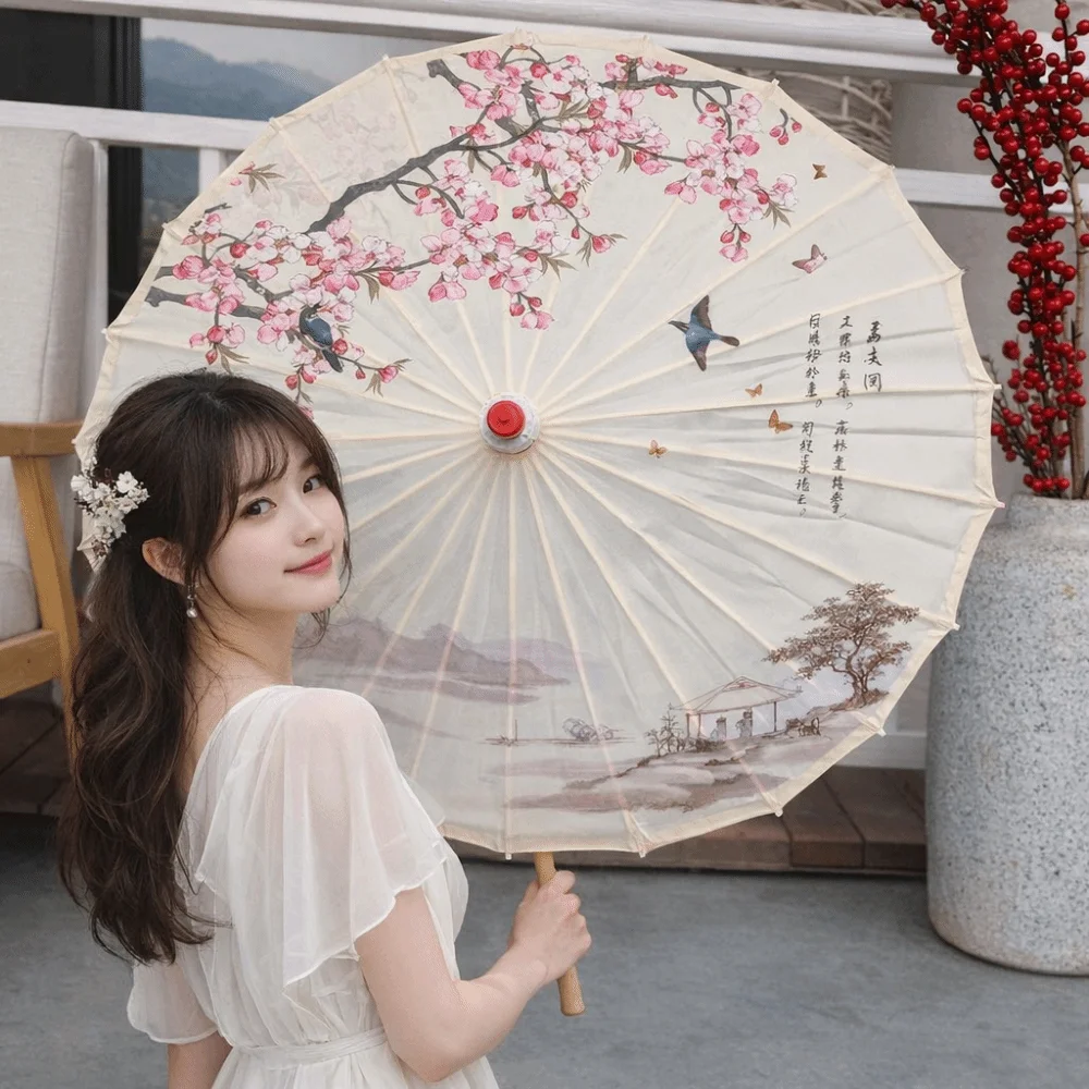 

70 cm Silk Cloth Women Umbrella Handheld Chinese Style Ancient Dance Umbrella Rainproof Windproof Chinese Oil Paper Umbrella