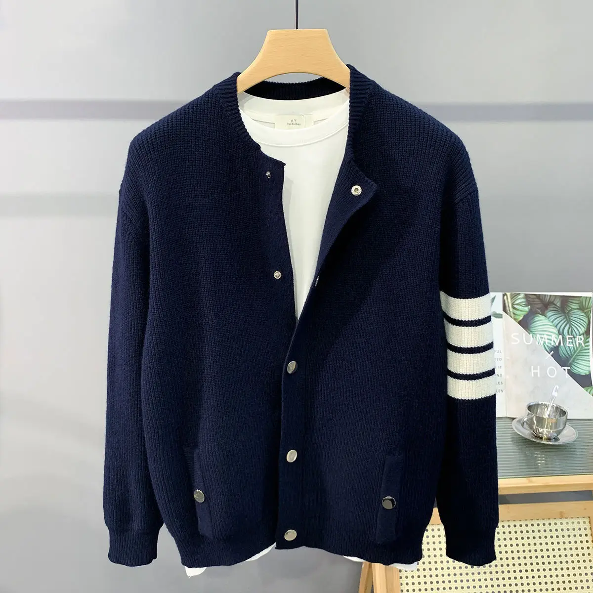 

High-End Men's Faionable American Design Open Cardigan Sweater Casual Versatile Knitted irt Autumn Winter New Sle