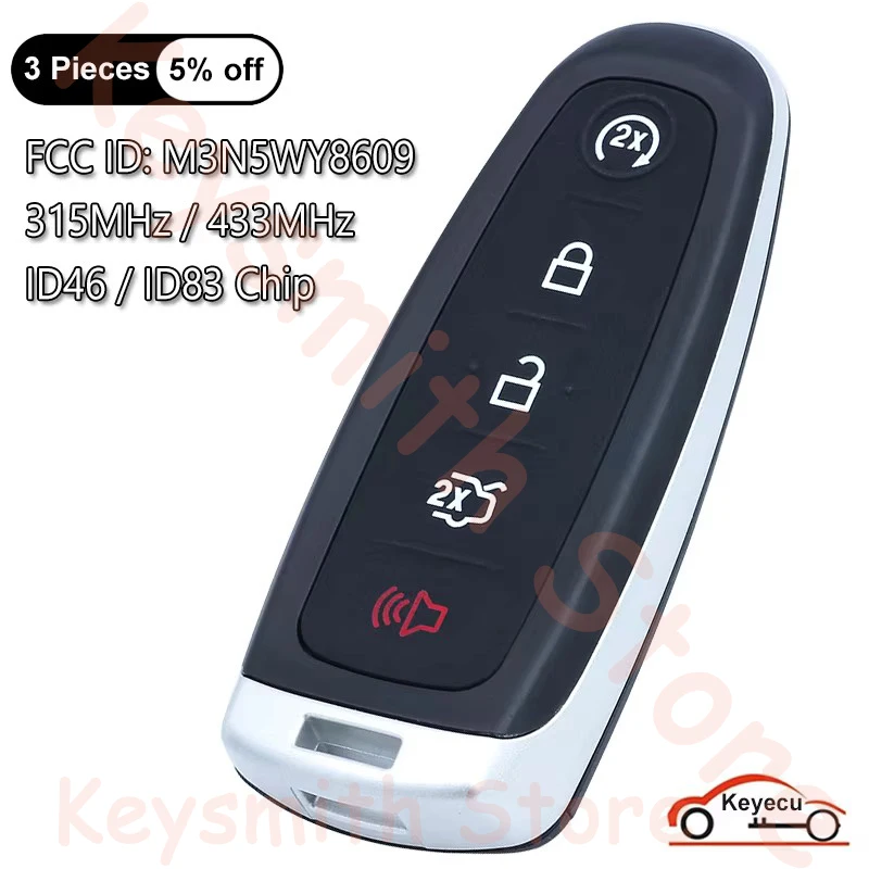 

Чип KEYECU с 5 кнопками, 315 МГц, 433 МГц, ID46 ID83 для Ford Explorer Edge Flex C-Max Taurus, автоматический умный дистанционный брелок FCC # M3N5WY8609