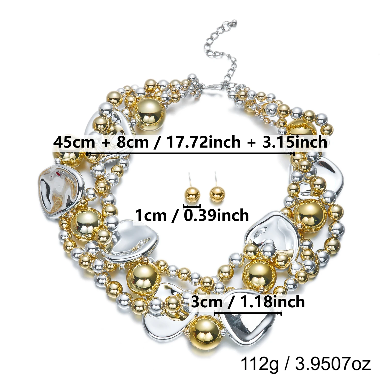 Leicht Luxuriöse Mehrschichtige Imitationsperlen-Choker-Halskette für Frauen Geometrische Quadratische Ohrringe Hochzeits- und Bankett-Schmucksets – Detail 10