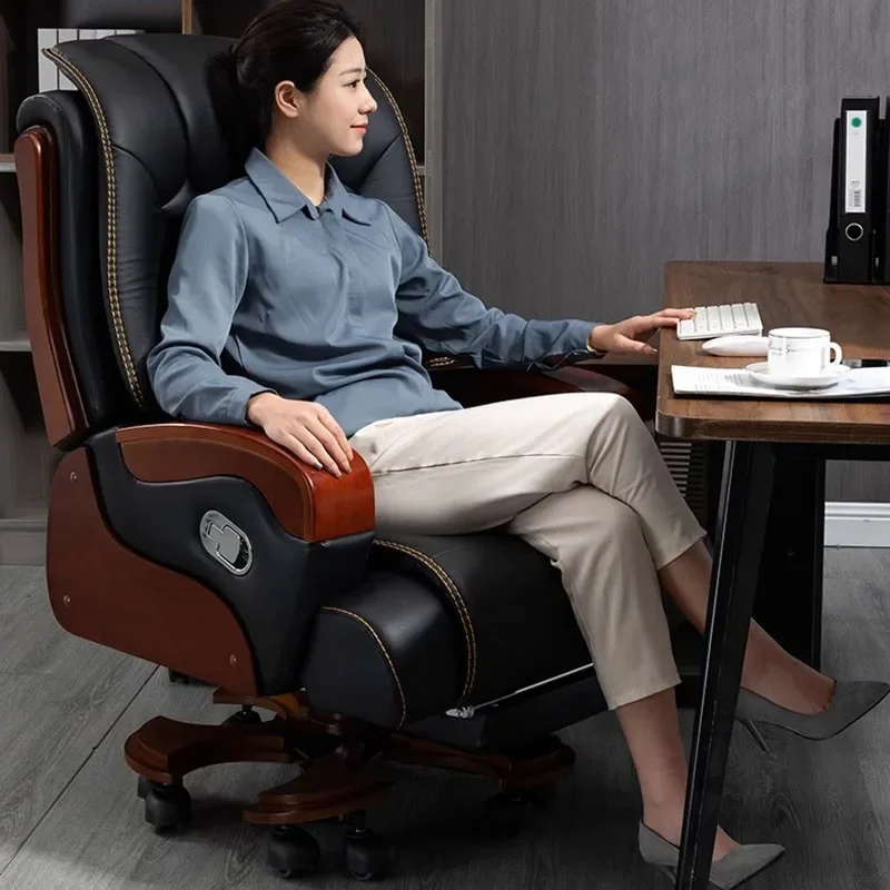Luxury Genuine Leather Office Chair Reclining Ergonomic Computer Desk Chair for Boss High Back Swivel Long Time Sitting Business