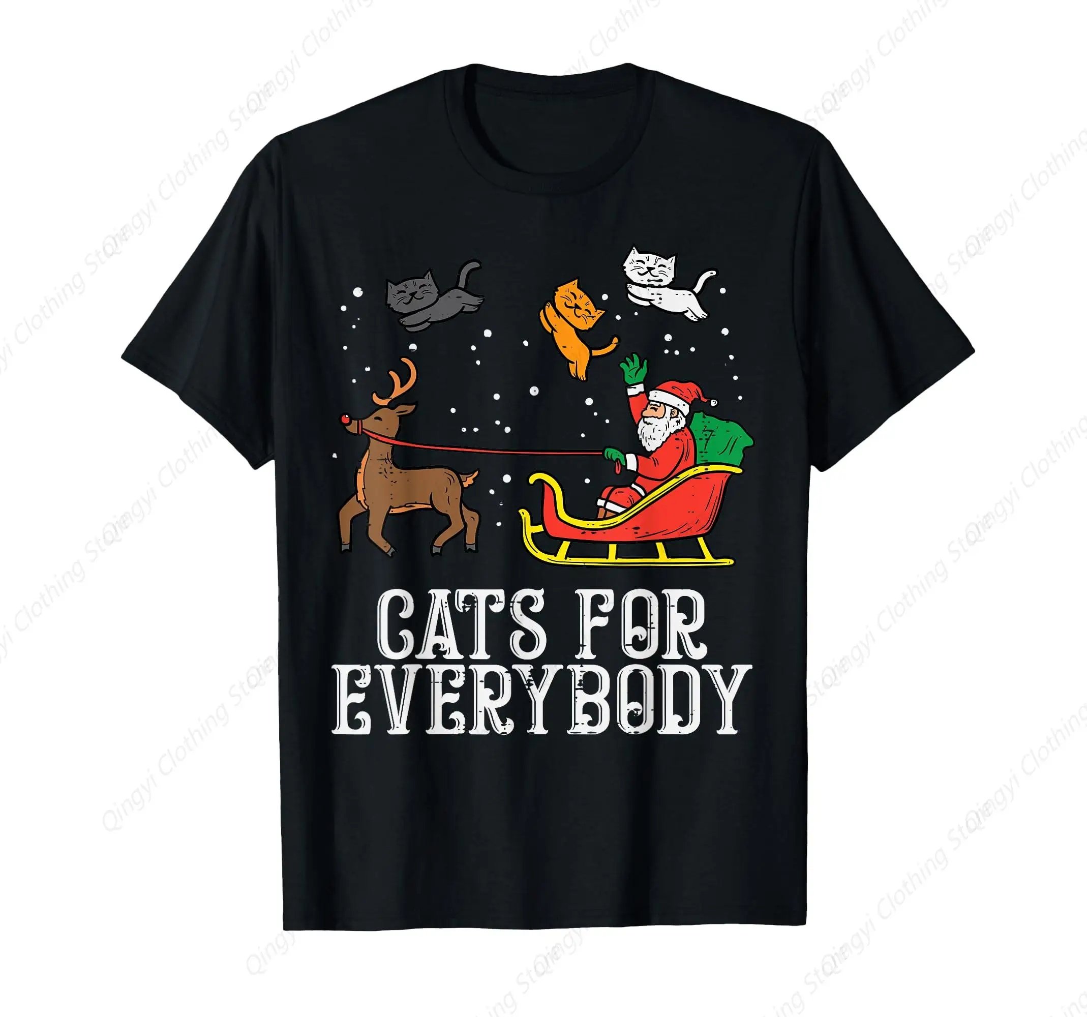 

Cats For Everybody Christmas Cat Funny Xmas Women Santa T-Shirt