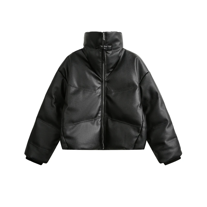 Pfnw americano vintage nicho design gola couro do plutônio algodão-acolchoado casaco para homem na moda quente inverno jaqueta de algodão para homem