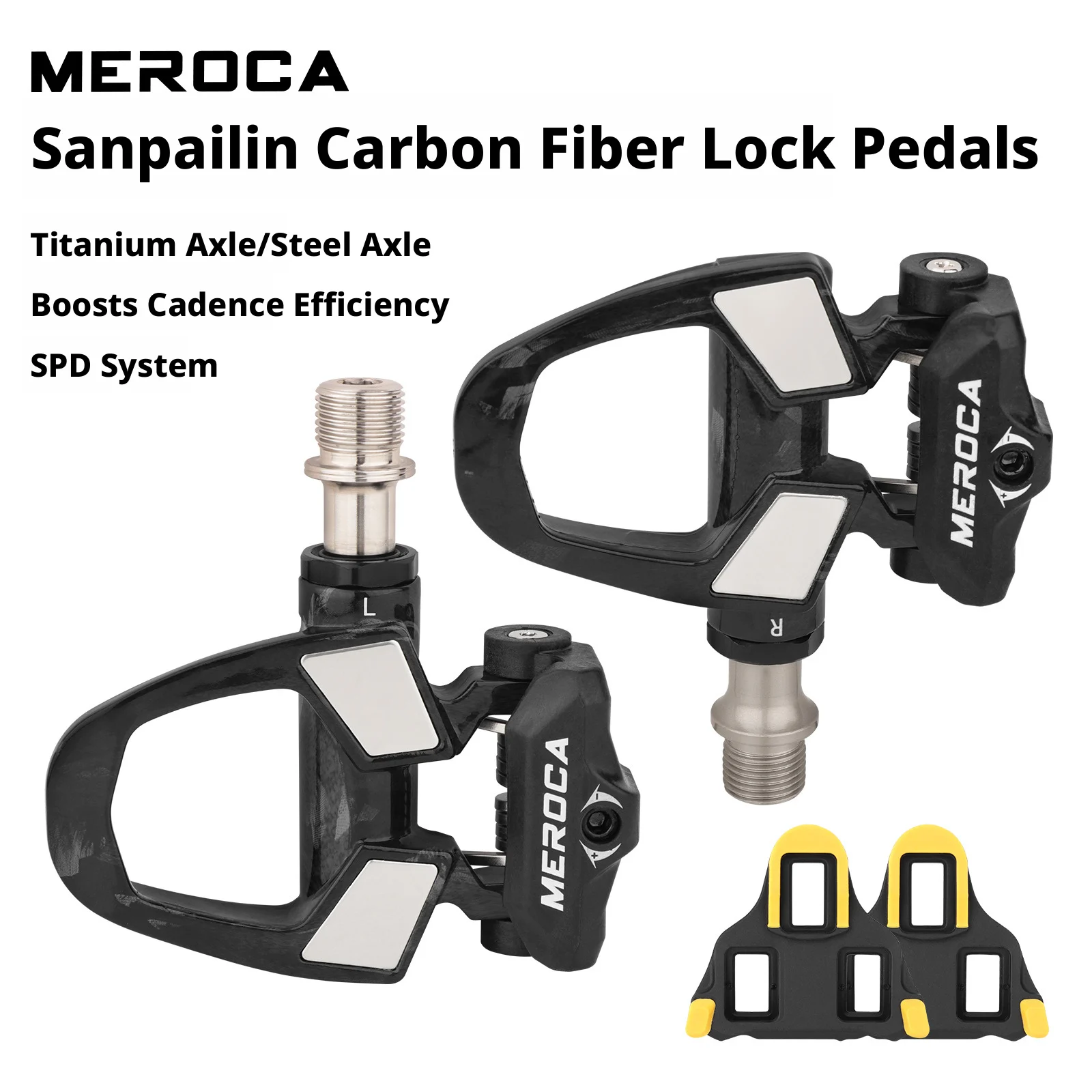 

MEROCA Road Bike Carbon Fiber Clipless Pedals, 3-Bearing SPD Locking Pedals, Competition Grade with Cleat Set, Anti-Slip Pedals