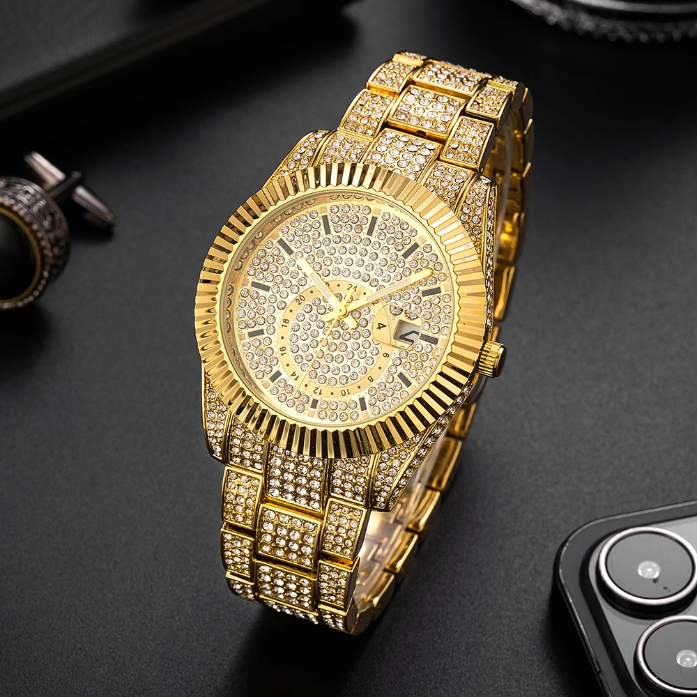 Luxury Men Watches High End Diamond Wristwatch For Men Novelty Stianelss Steel Round Famous Brand Fashion Wristwatches Hot Sale