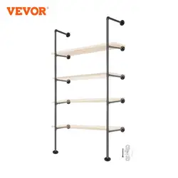 VEVOR 5 Layers Iron Pipe Shelves 2/3/4 PCS Industrial Retro Style Wall Mounted Storage DIY Pipe Shelves Bracket Bookshelf Black