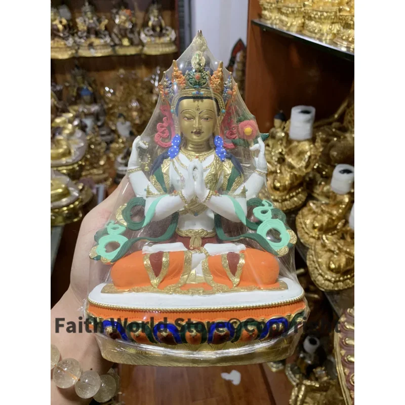 High grade COLOR Drew gilding Buddha statue temple effective protection Tibetan Nepal Four arm Avalokitesvara Guanyin Buddha