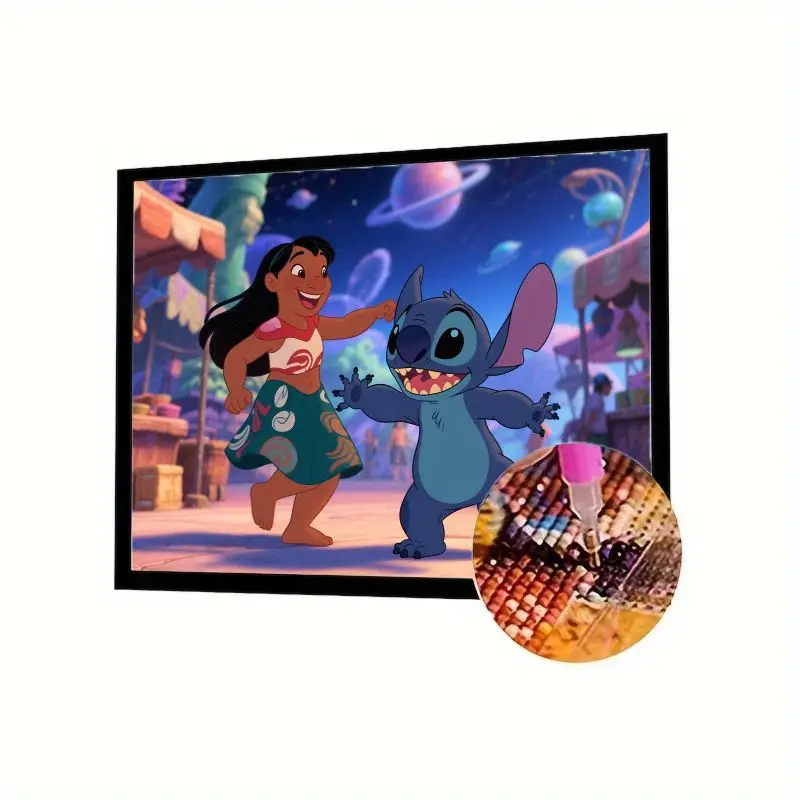 

1 комплект Lilo & Stitch 5D Diamond Painting Kit — полная дрель, сделай сам, художественное ремесло со стразами, очаровательный мультяшный фильм, танцующие друзья, сцена