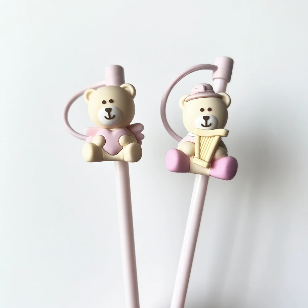 1pc Kawaii Bear Straw Cover for 40oz Tumblers Food Grade Silicone Dust Plug Cute Straw Covers Cap for 7-8mm Straw