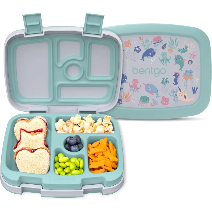 

Bentgo Prints LeakProof 5Compartment BentoStyle Lunch Box with Ideal Portion Sizes for Ages 37 Durable and DropProof Design Eas