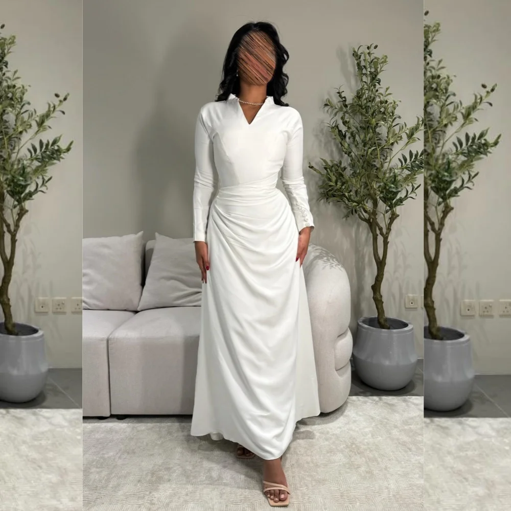 

Evening Jersey Button Draped A-line V-neck Bespoke Occasion Gown Long Sleeve es Saudi Arabia es es