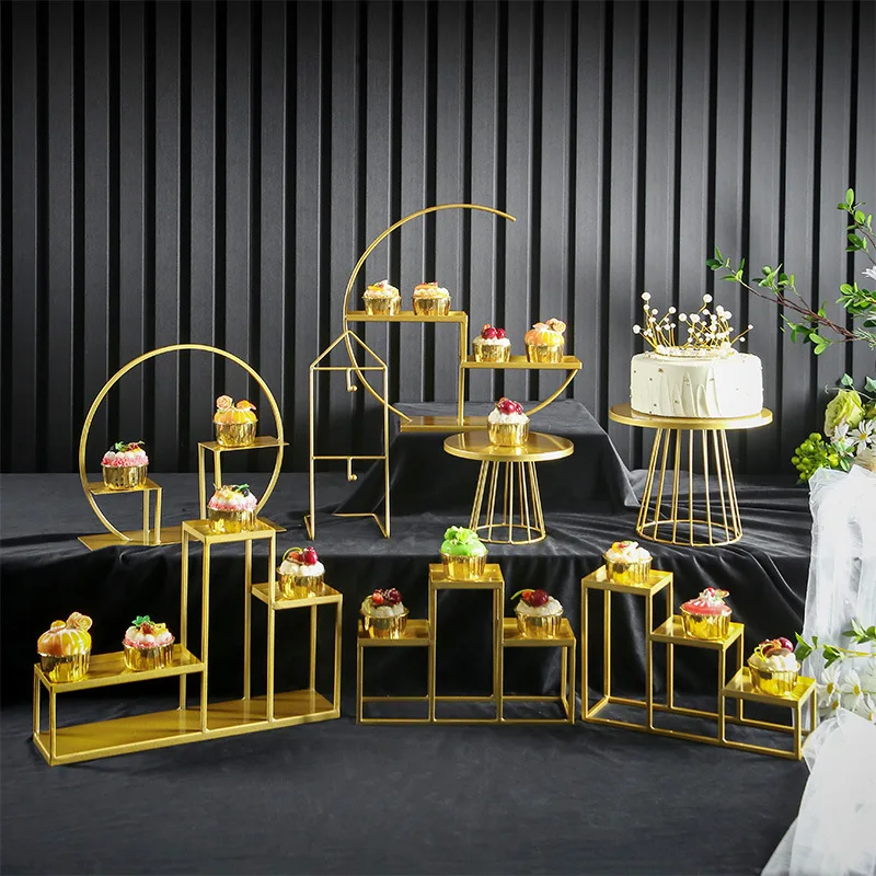 European Dessert Table Show Wedding Decoration Set Simple cake Dim sum rack buffet buffet tea break table Golden