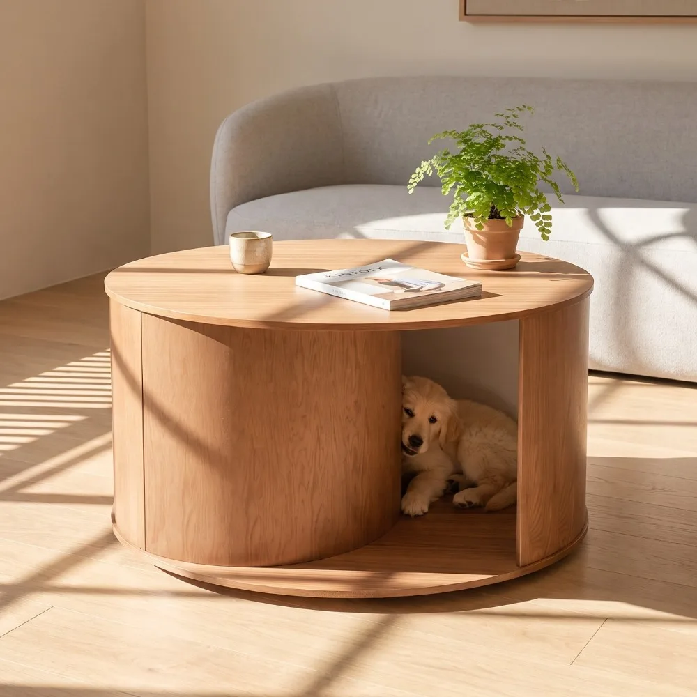 Living Room Pet Coffee Table, Integrated Cat Tree Dog Bed, Movable Side End Table for Office Pet Play