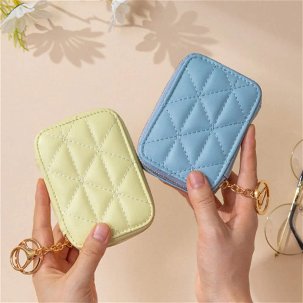 PU Leather Mini Cosmetic Bag With Mirror Women Lipstick Bag Travel Makeup Case Purse Organizer Pocket Coin Wallet Card Holder