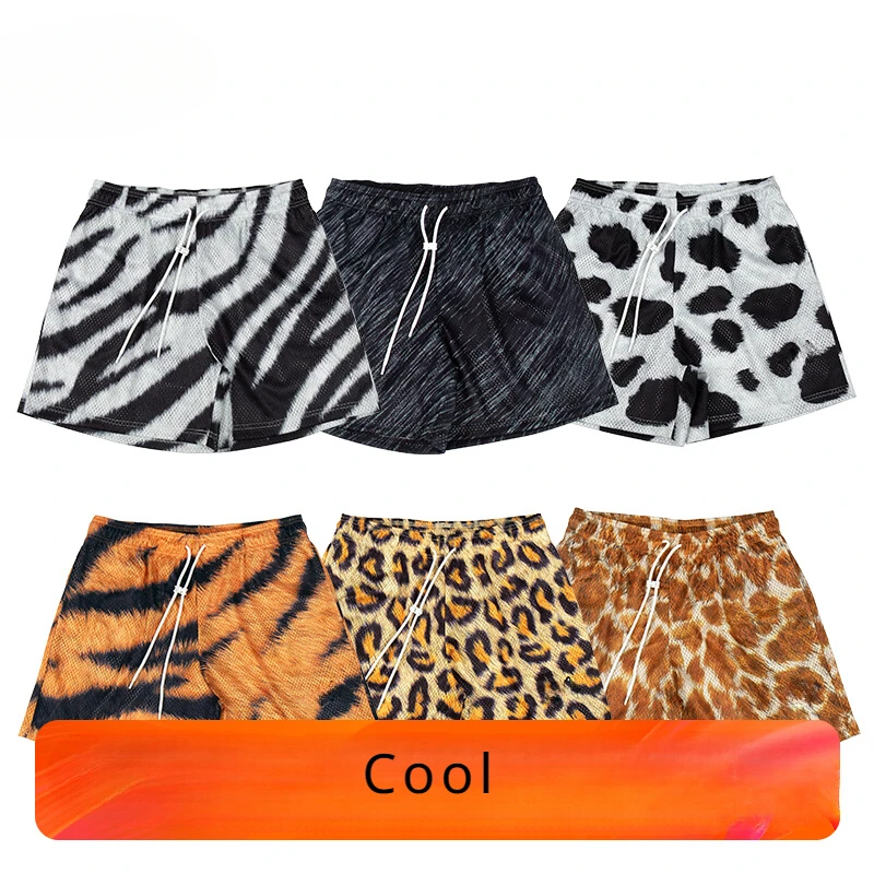 Summer Leopard print Short Mens woman Boy Beach Pants Sports Basketball American Mesh Quarter Pants Loose Trend Tiger Leopard