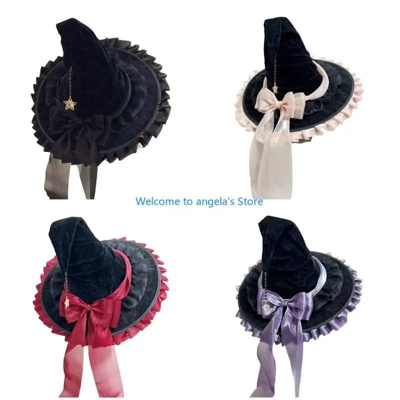 X4YC ちょう結びウィザードハットハロウィン魔女帽子ハロウィンコスプレ衣装魔女帽子パーティーウィザードハットステージパフォーマンス小道具