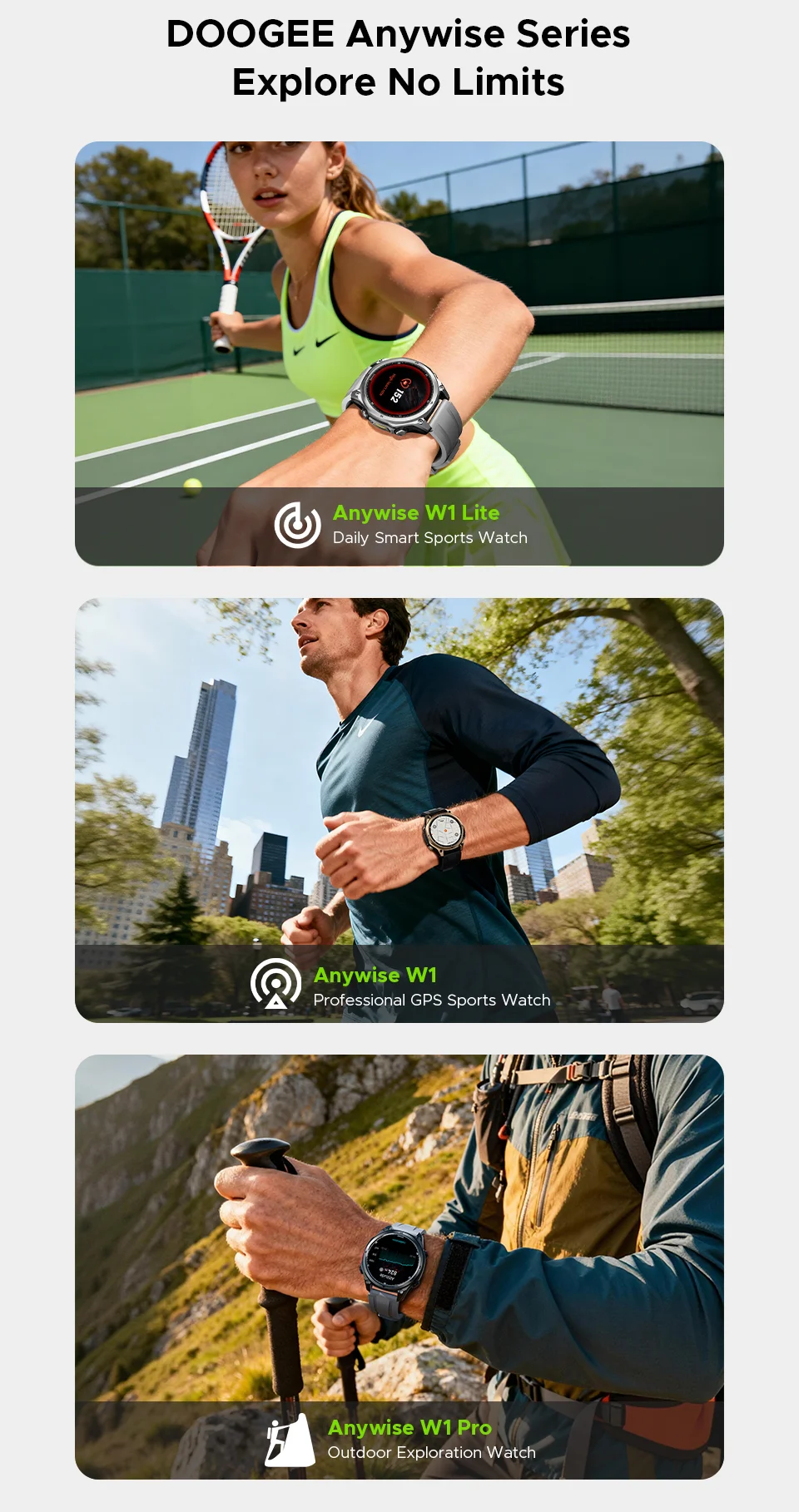 DOOGEE ANYWISE W1 Lite Smartwatch 5ATM Wasserdicht 1,43'' Bildschirm 178 Sportmodi 24-Stunden-Gesundheitsüberwachung Erinnerungsfunktion – Detail 3