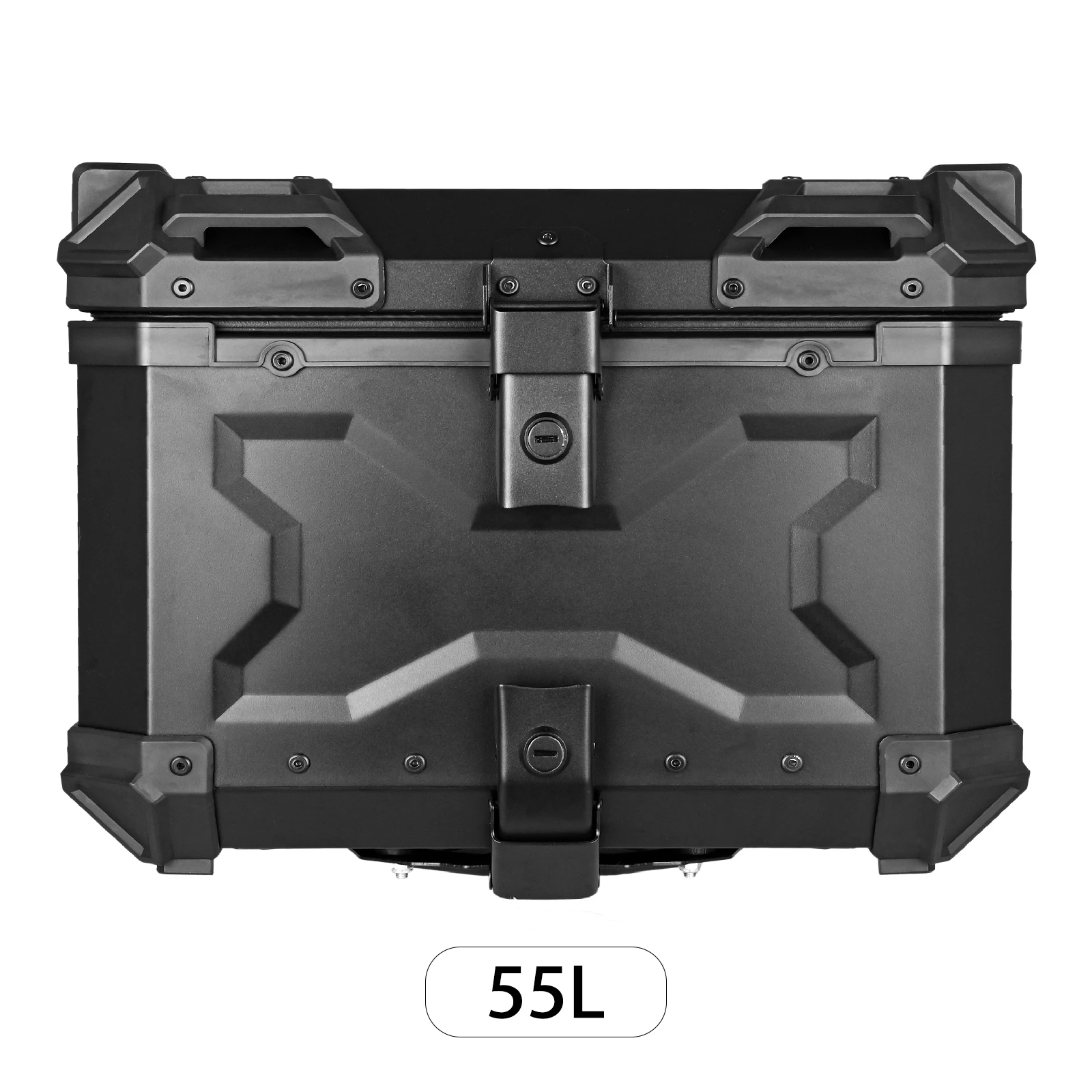 55L Aluminum Motorcycle Tail Box Black Rear Luggage Tool Case With Fitting Plate and Fixings Universal Motorbike Trunk