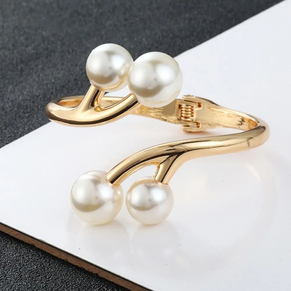 Punk Metal Wide Cuff Bangles Jewelry Gold Pearl Geometric Bracelet Accessories Decoration Curtain Buckle Gifts
