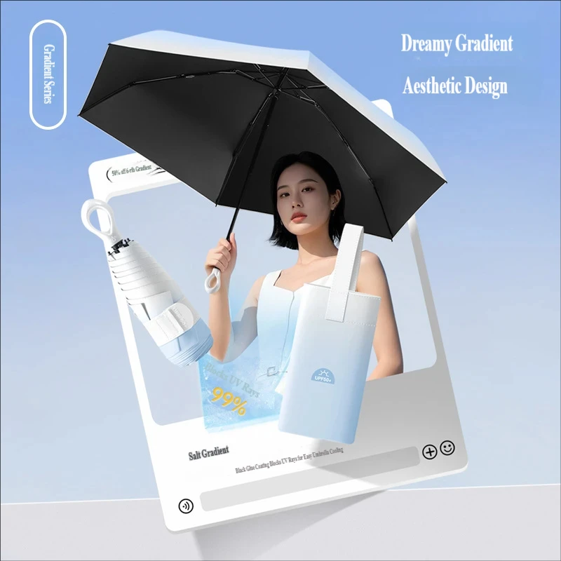 5-Fold 6-Rib Gradient Sun Umbrella, UV Protection, Pocket Capsule Umbrella, Dual-use for Sun & Rain
