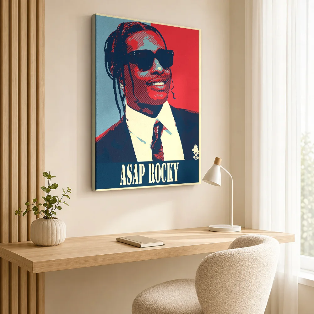 Rapper In Sunglasses Portrait Framed Canvas Print Personalized Photo Retro Graphic Illustration Wall Art For Recording Studio
