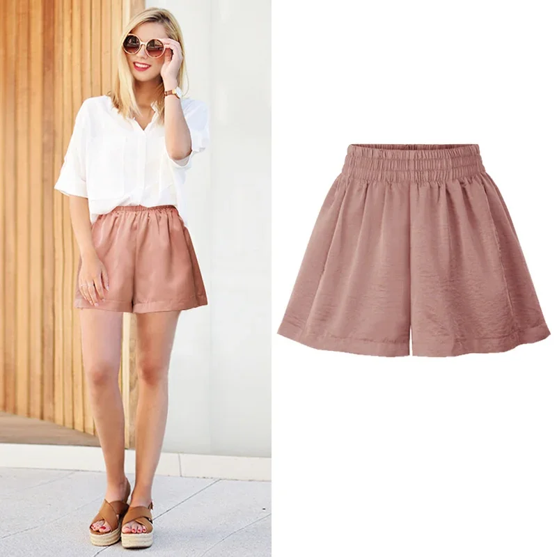 M - 3XL 4XL 5XL 6XL Short Pants Trousers Solid Elastic Waist High Waist Casual Summer Women Clothes