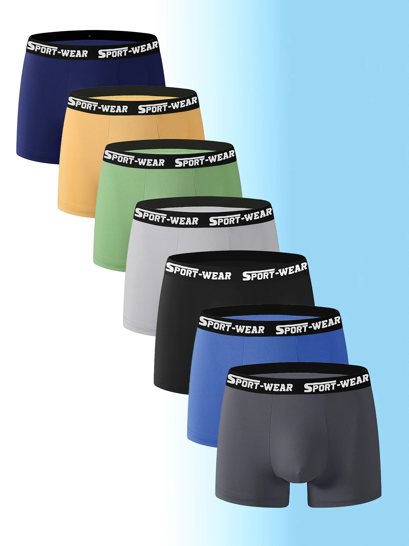 

Мужские трусы-боксеры из 7 предметов из полиэстера — пояс с логотипом «SPORT-WEAR», разноцветное спортивное нижнее белье в ассортименте
