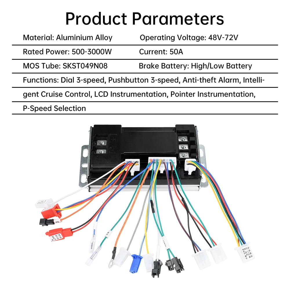 500-3000W 48V 60V 72V 50A Sinusförmiger Elektrofahrzeug-Controller, geräuschloser Dreimodus-Treiber für E-Bike, Offroad und modifizierte Autos – Detail 10