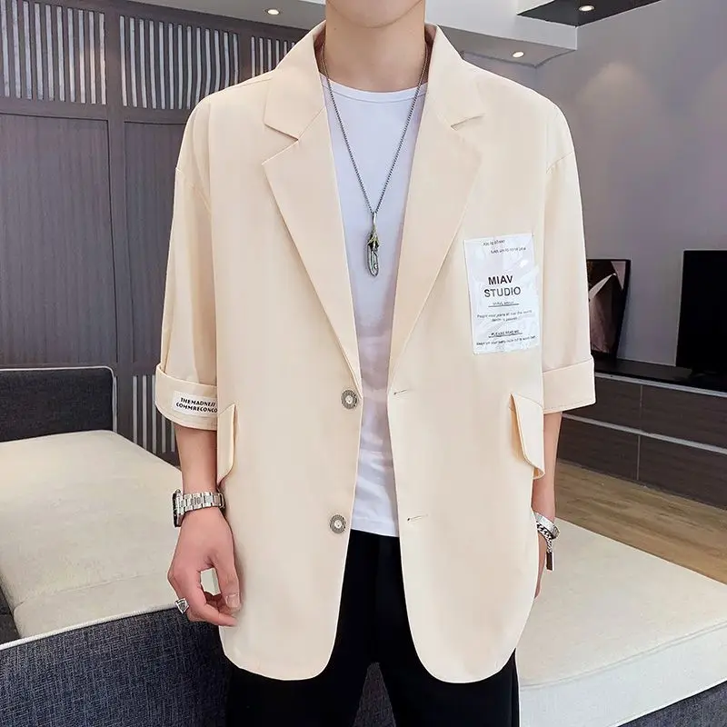 2-A56  Summer men's thin mid-sleeve small suit fashionable three-quarter sleev Kong style casual loose jacket men's suit tops