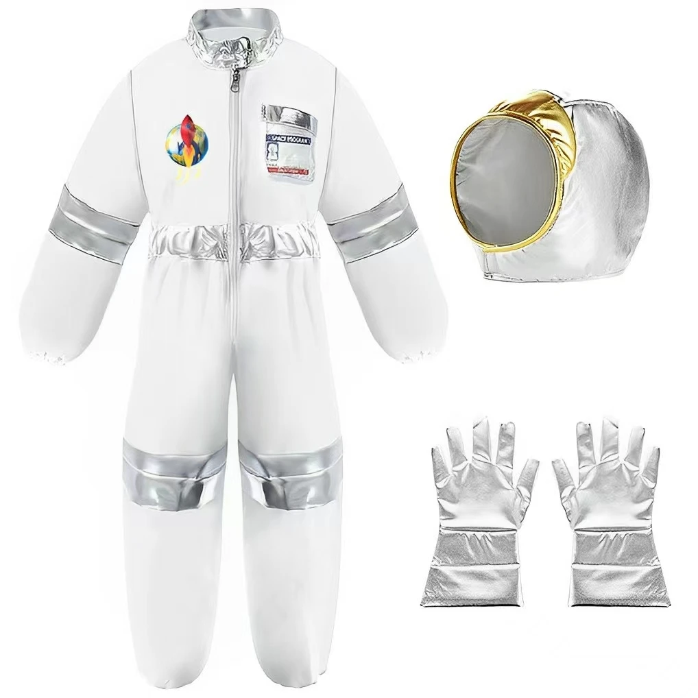 Astronaut Costume for Kids Space Pilot Jumpsuit with Helmet Pretend Dress Up Role Play Set Birthday Gifts Boys Girls