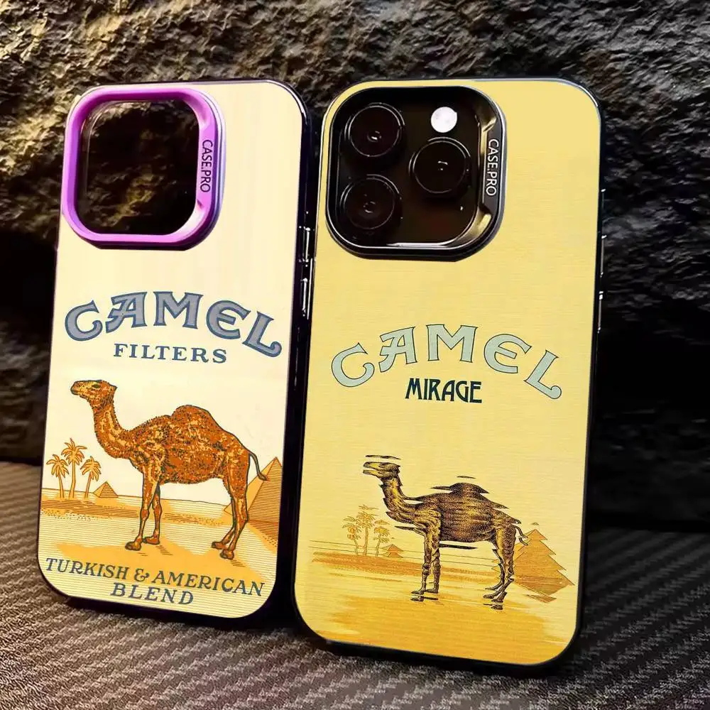 

Vintage Camel Cigarettes Phone Case For iPhone17,16,15,14,13,12,11 Plus,Pro Max Colored Silver Plated Inside Cover