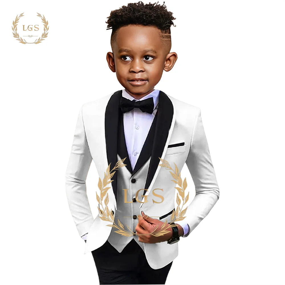 Boys Suit Wedding 3 Piece Tuxedo Suit - Green Jacket, Black Pants and Vest, Suitable for Wedding Party Casual Events and More