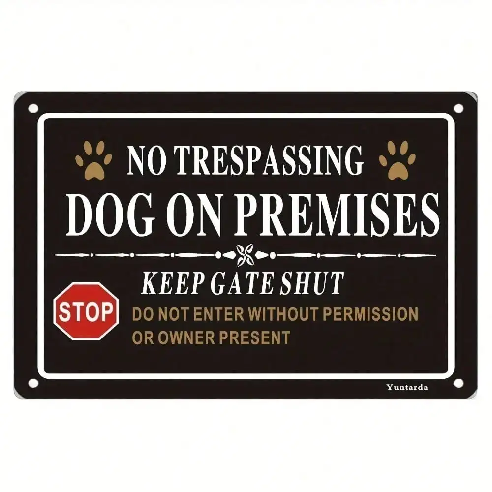 Yuntarda No Trespassing Hundewarnschild aus Metall, 20,3 x 30,5 cm, langlebiges Sicherheits-Hofschild für den Außenbereich mit Pfotenabdruck-Design, 1 Stück