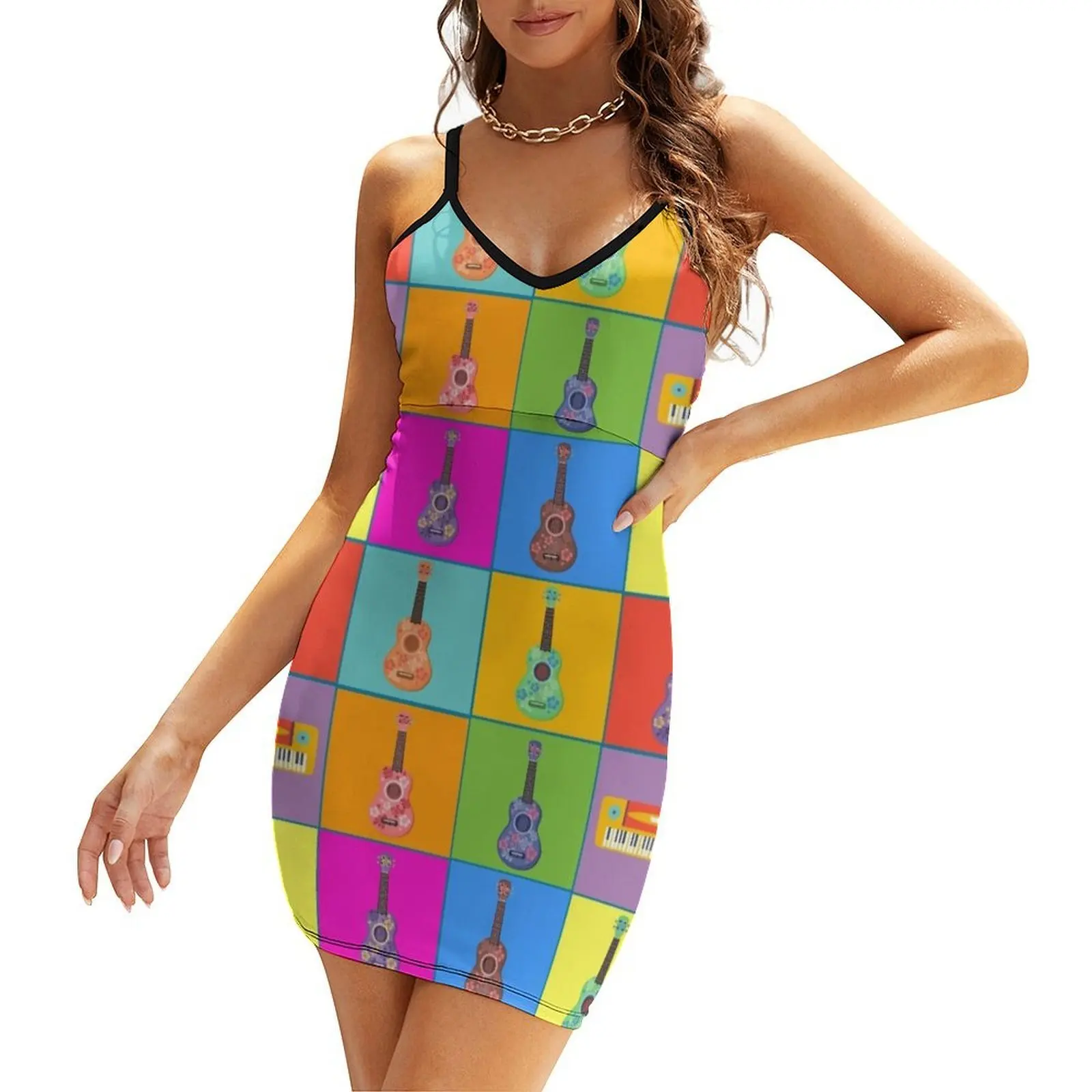 

Pop Ukulele Art Sling Dress Women's summer dresses dresses for woman dresses for womens dress korean style