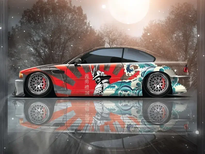 Samurai Car Wrap, Japanese Vehicle Livery, Cast Vinyl Wrap, Universal Size Samurai Anime Car Sticker Car Decor