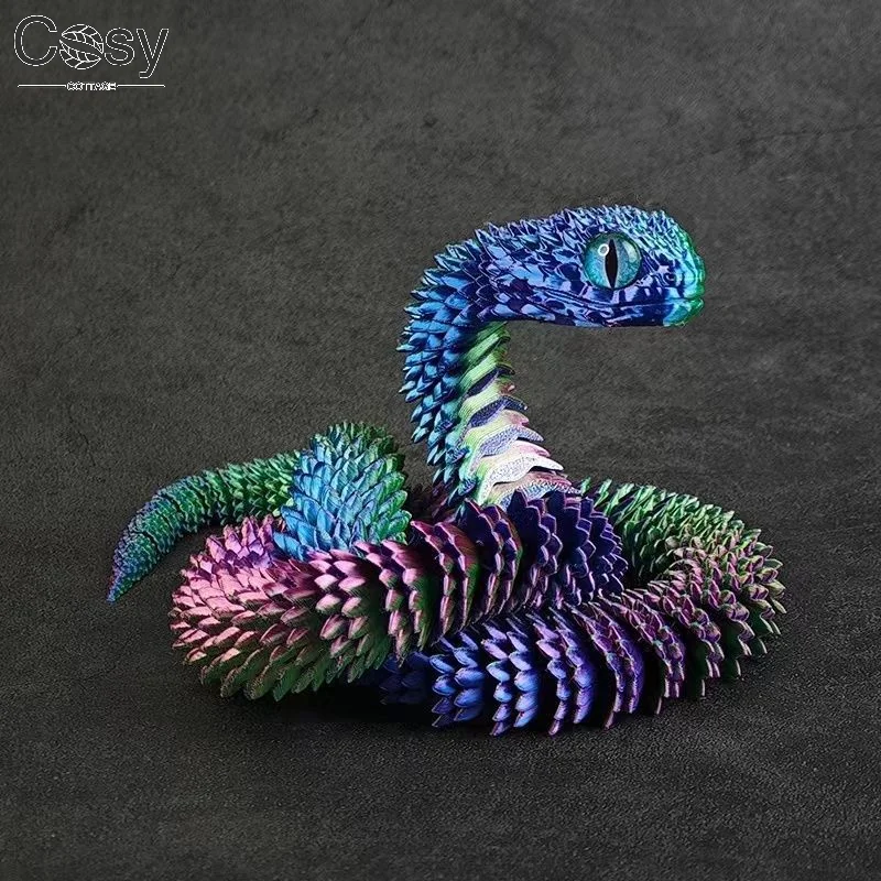 3D Printed Snake Joint Movable Viper Figurine Animal Model Children's Birthday Gift Animal Simulation Model Desktop Ornament