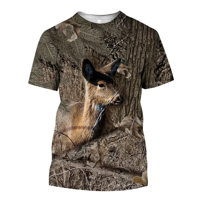 Jungle Camouflage Animal T-Shirt Men\'s Outdoor Hunting Sport Camo Tees Quick Drying Short Sleeve O-Neck Loose T Shirts Tops