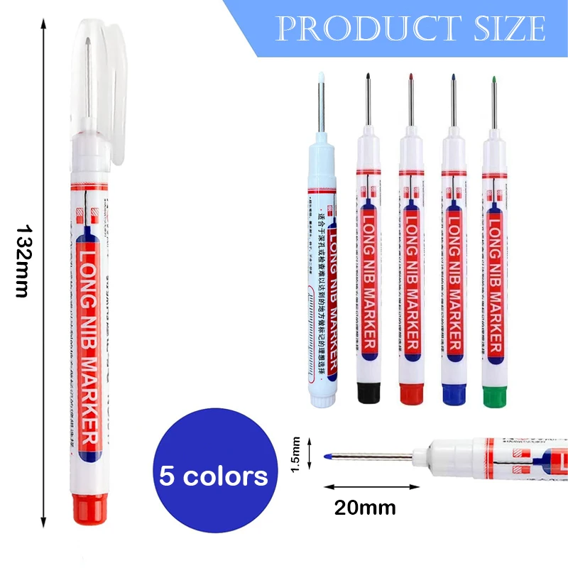 5 Colors Deep Hole Long Nib Head Oily Permanent Art Markers for Metal Perforating Pen Waterproof Bathroom Woodworking 20mm