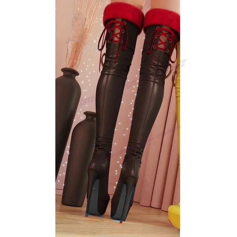 الدانتيل يصل رقيق منصة الأحذية الفخذ عالية مدبب حذاء مزود بفتحة للأصابع للنساء ماتي جلد رقيقة عالية الكعب أحذية 2025 Zapatos Para Mujere