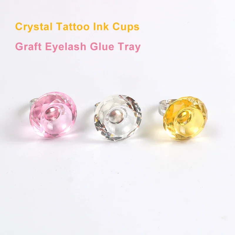 

3Pcs New Mosaic Crystal Rings Pigment Cup Big Diamond Ring Cup Eyelash Glue Tray Pattern Embroidery Semi Permanent Material