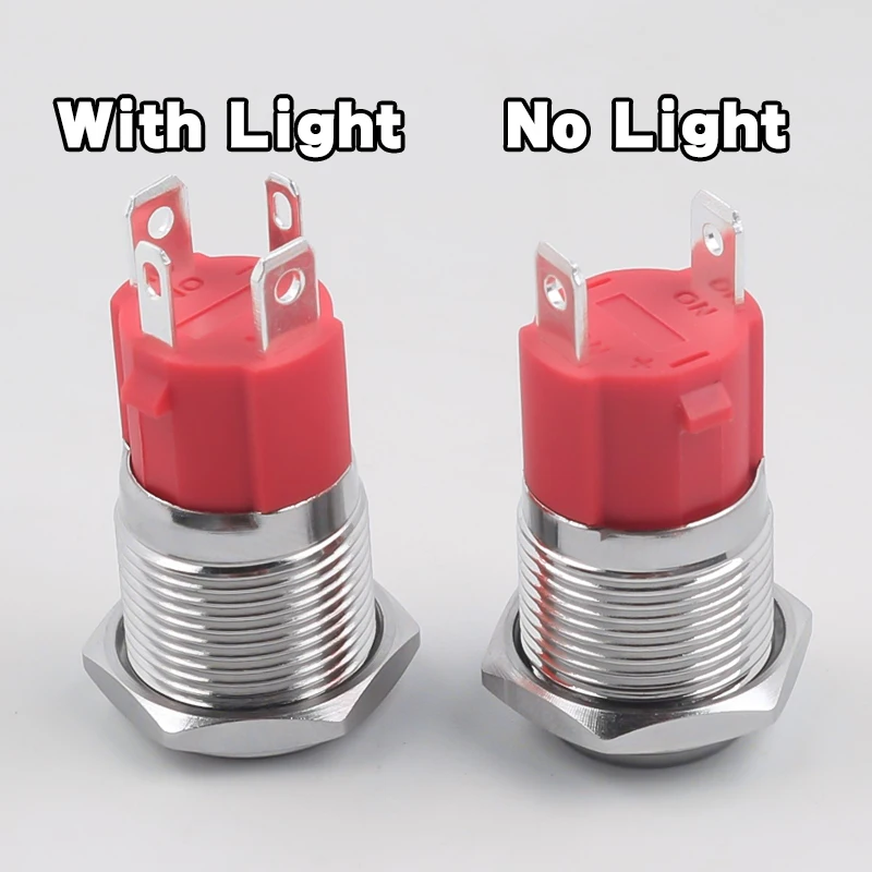 10A Current Metal Push Button Switch 16MM Latching Momentary 1NO 4pin Flat/High Head With LED Power Switch